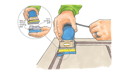 Drawing of a hand using a sander.