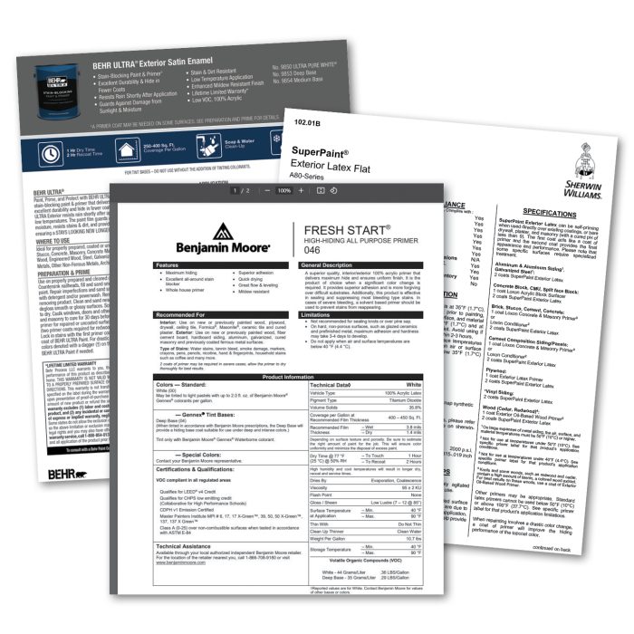 Collection of instruction sheets from various paint companies.