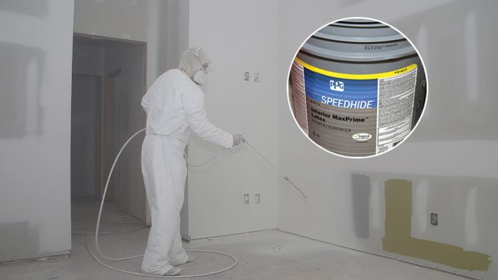 Photo of a man applying special Speedhide primer.